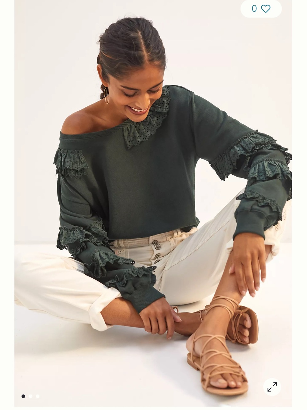 Anthropologie Maeve Ruffled Eyelet Sweatshirt